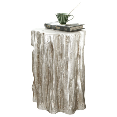 DOWLVN Tree Stump Trunk Side End Table, Faux Wood Patio Table, Garden